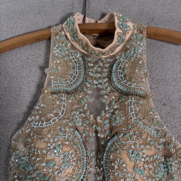 Sherri Hill Women’s‎ Size 2 Dress Illusion Bodice Nude Mesh Tulle Beaded Gown - Picture 5 of 16